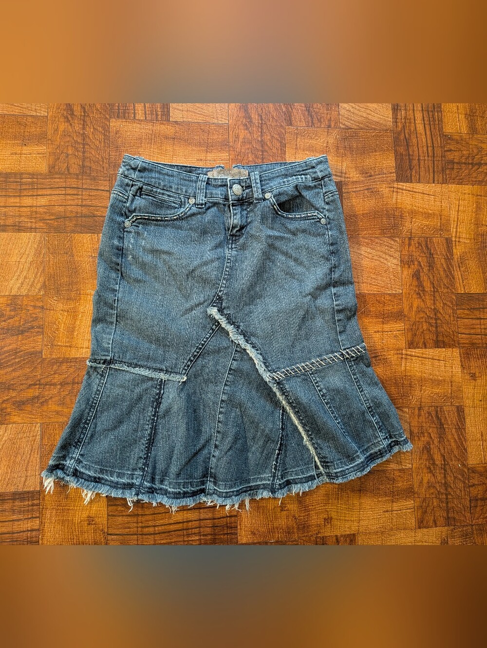 Candie's Blue Jean Distressed Skirt Festival Concert Size 5 Juniors Y2K Vintage